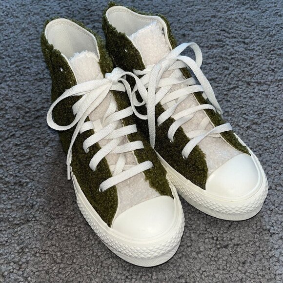 Converse Chuck Taylor Sherpa Eva Lift Platform Hi Moss Sneaker Women's 6 Youth 4 - Picture 2 of 9